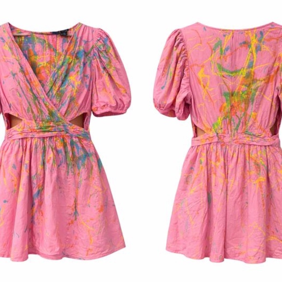 Colorful Splatter Pink w/ side cutouts Dress BAD COLLECTION - Picture 2 of 2